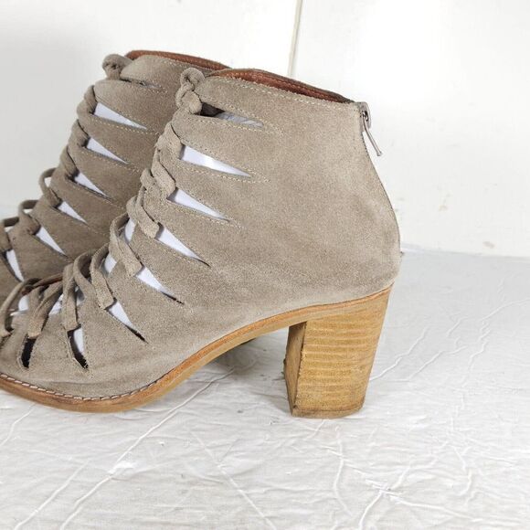 Jeffrey Campbell Women's Corwin US8 Taupe Suede Open Toe Lace-up Ankle Booties - Picture 2 of 14